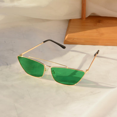 Green Retro Thin Rectangle Sunglasses