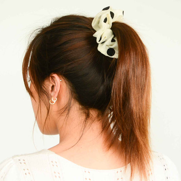 Cream Black Dot Scrunchie