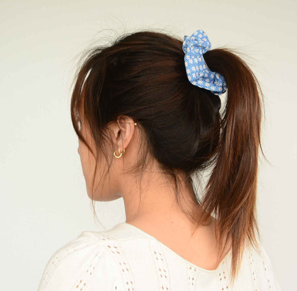 Navy Flora Scrunchie
