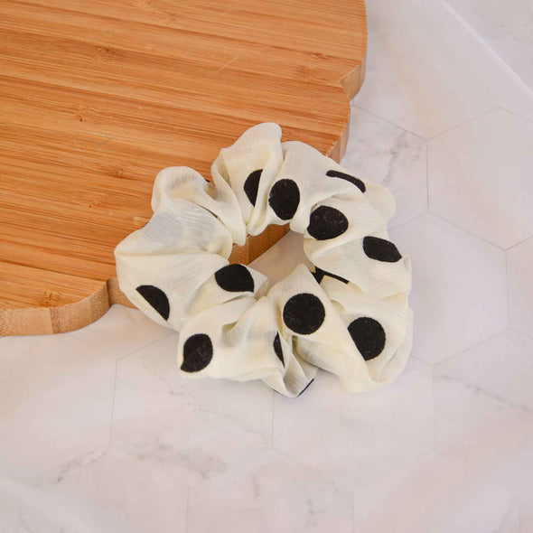 Cream Black Dot Scrunchie
